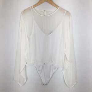 Express Chiffon Long Sleeve Bodysuit Blouse Top White Women’s Size Medium